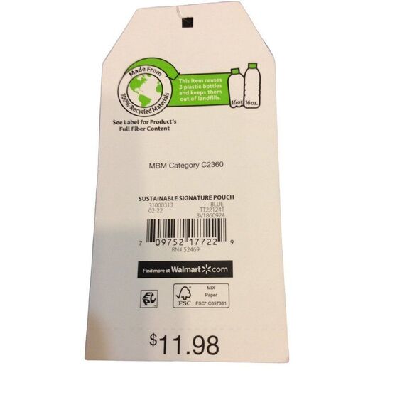 TIME & Tru Zipper Pouch. Gold hardware 11 length 7 width Blue Recyc… - Picture 3 of 3